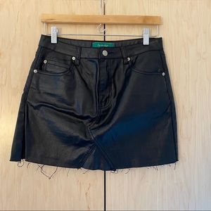 black faux leather distressed hem mini skirt